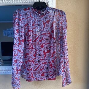 Rebecca Taylor Crimson and White Patterned Blouse